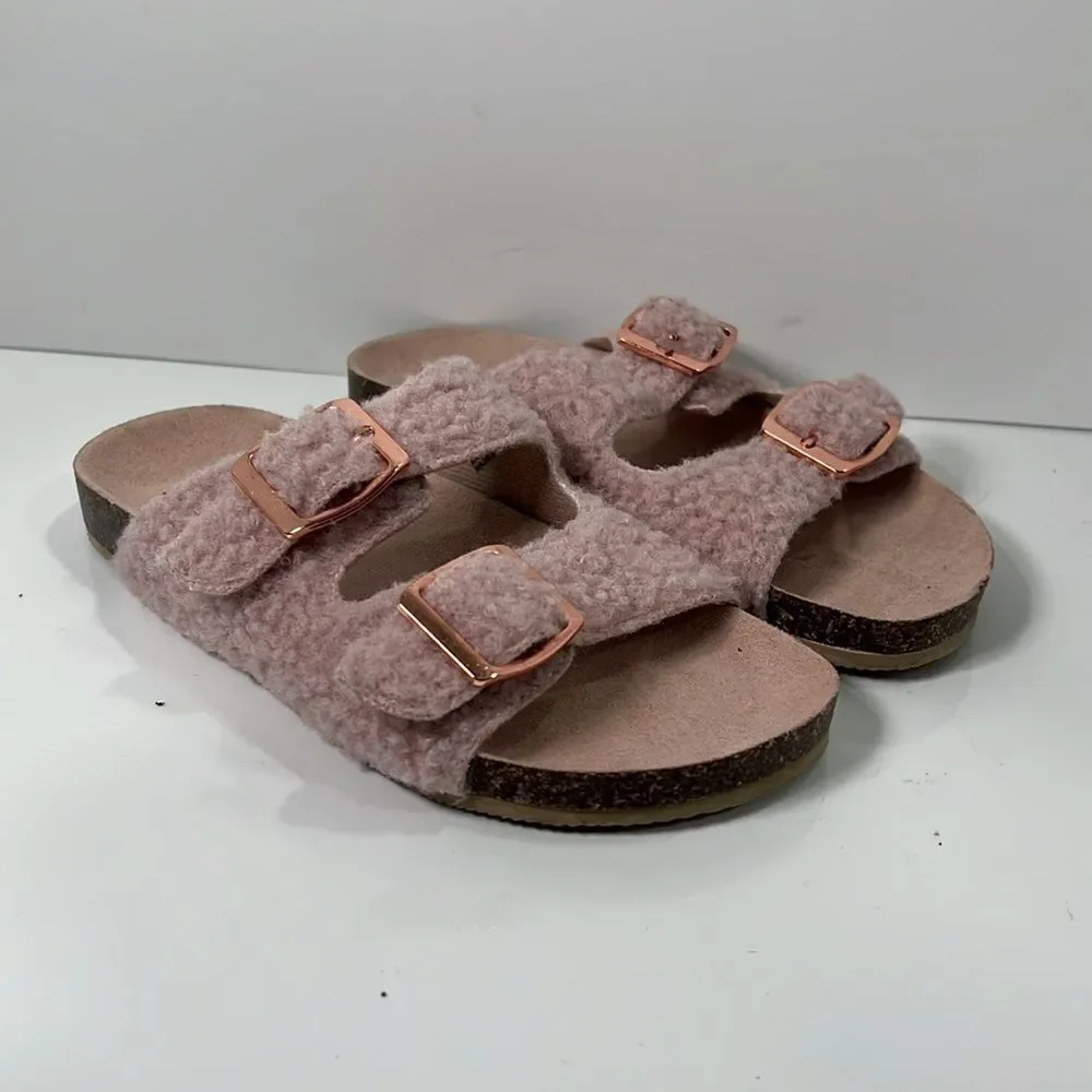 Harper Canyon Girls Pink Sherpa Sandals sz 1 NEW #K-52
